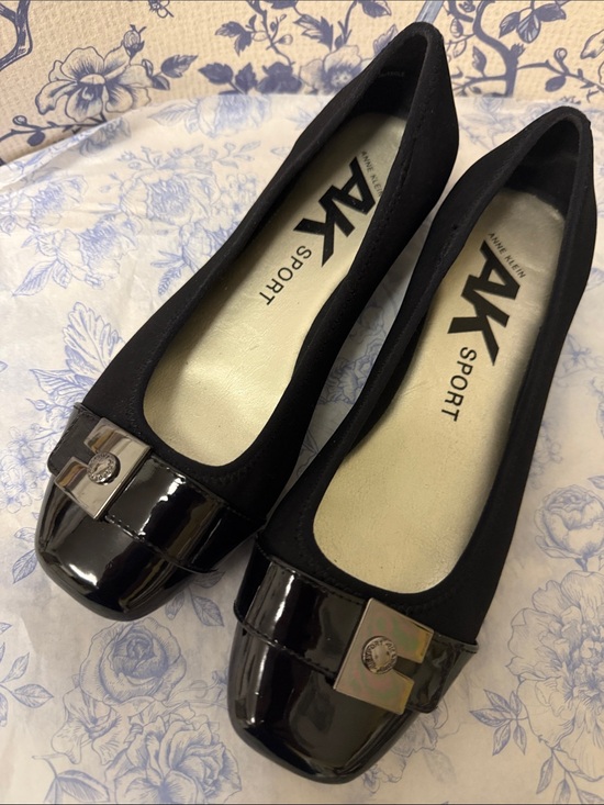 Anne Klein Shoes - Anne Klein Black Patent Cap-Toe Ballet Flats with Metal Plaque